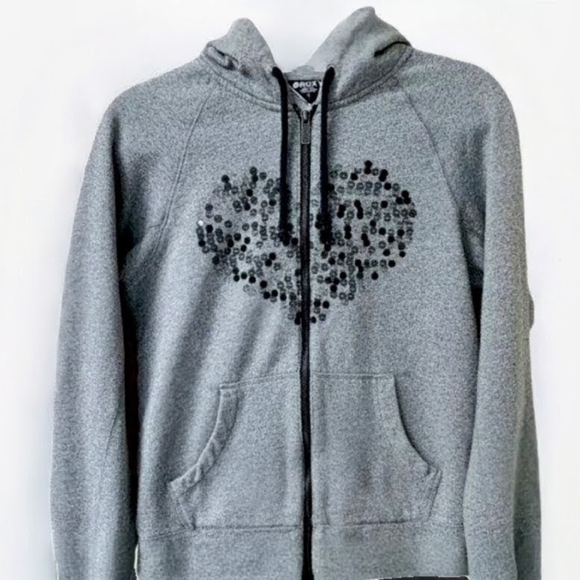 Roxy gray & black sequin heart detail hooded sweatshirt Jacket Size Xs/S - Picture 8 of 9